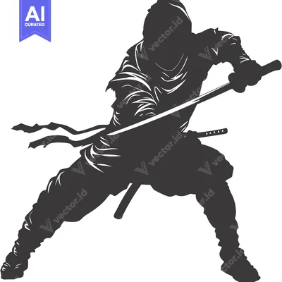 Popular premium asset: Silhouette of a Ninja Holding a Katana with a Flowing Scarf