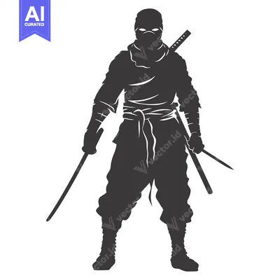 Aset premium populer: Silhouette of a Ninja Holding Two Swords