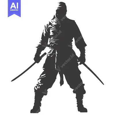 Aset premium populer: Silhouette of a Ninja Holding Two Swords