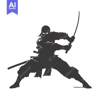 Aset desain premium: A Silhouette of a Ninja Holding a Sword