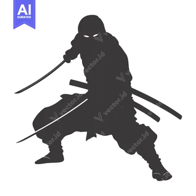 Aset desain premium: Silhouette of a Ninja Holding Two Swords