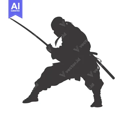 Aset desain premium: Silhouette of a Japanese Warrior Holding a Sword
