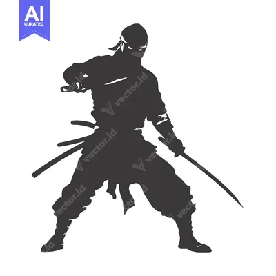 Aset premium populer: A Silhouette of a Ninja Holding Two Swords
