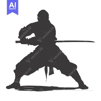 Aset premium populer: Silhouette of a Ninja Warrior Holding a Sword