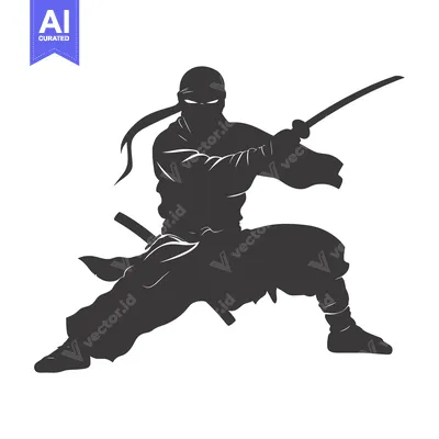 Premium design asset: Silhouetted Ninja Warrior Holding a Sword in a Fighting Stance