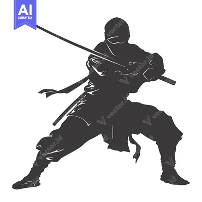 Premium design asset: Silhouette of a Ninja Holding a Katana Sword