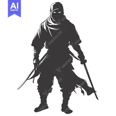Silhouette of a Ninja Holding Two Swords