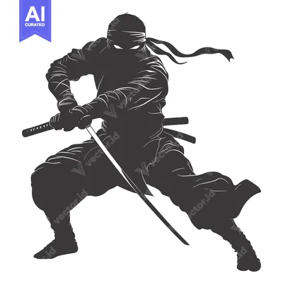 Aset premium populer: Silhouette of a ninja warrior wielding a katana sword