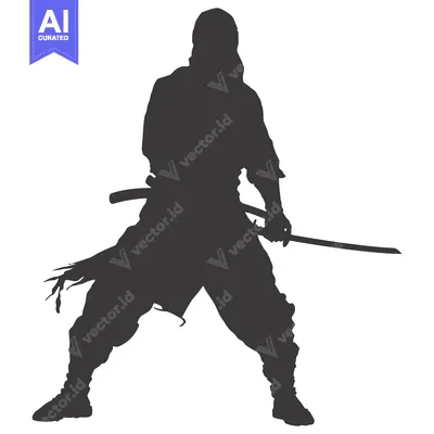 Silhouette of a ninja holding a katana sword