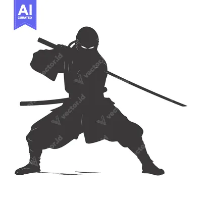 Aset desain premium: Silhouette of a Ninja Holding a Weapon
