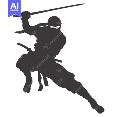 Premium design asset: Silhouette of a Ninja Holding a Sword in a Striking Pose