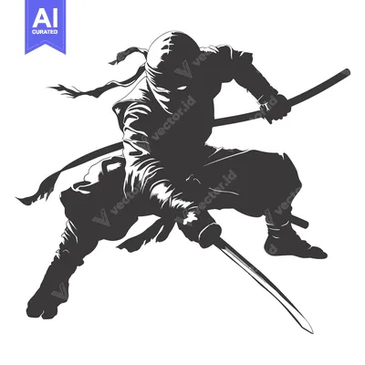 A Silhouetted Ninja Holding a Sword in a Striking Pose