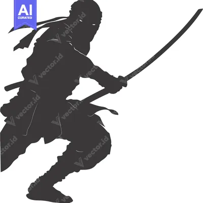 Aset desain premium: Silhouette of a Ninja Holding a Katana Sword