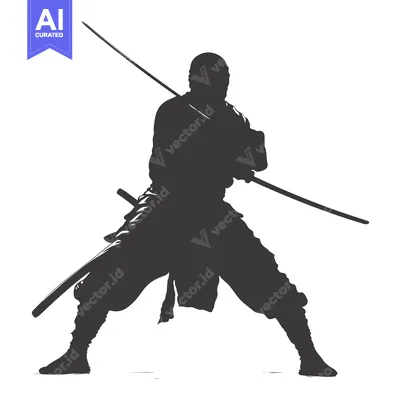 Popular premium asset: Silhouette of a Ninja Holding Two Swords in a Fighting Stance
