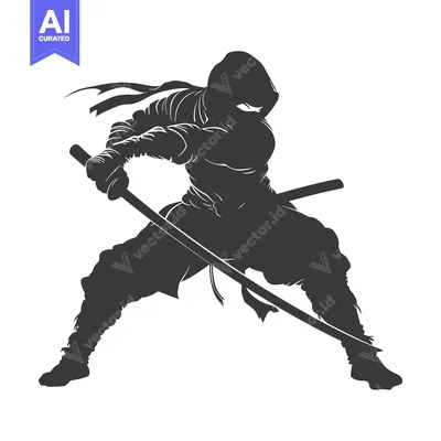 Premium design asset: Silhouette of a Ninja Holding a Sword in a Fighting Stance