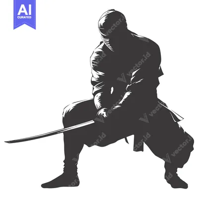 Aset desain premium: Silhouette of a Ninja Holding a Katana Sword