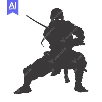 Aset desain premium: Silhouette of a Ninja Holding a Sword in a Fighting Stance