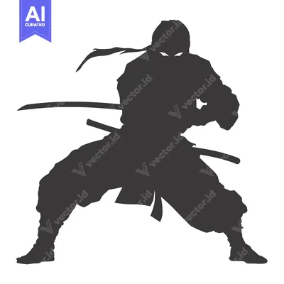 Aset desain premium: Silhouette of a Ninja Holding a Katana Sword