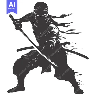A Silhouetted Ninja Holding a Katana Sword
