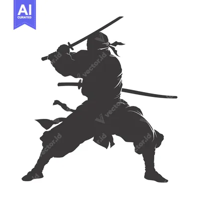 Premium design asset: Silhouette of a Ninja Holding Two Swords
