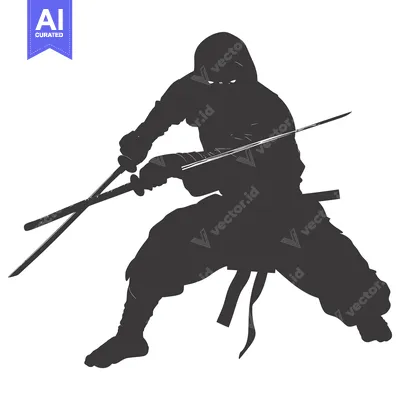 Aset desain premium: Silhouette of a Ninja Holding Two Swords