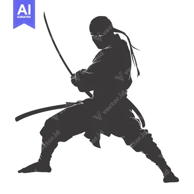 Aset desain premium: Silhouette of a Ninja Holding a Katana Sword