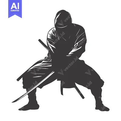 Premium design asset: Silhouette of a Ninja Holding Two Swords