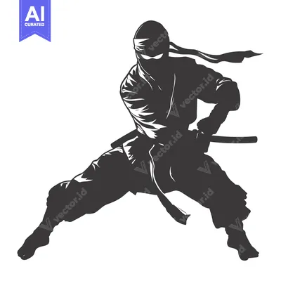 Silhouette of a Ninja in a Fighting Stance