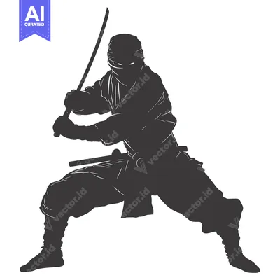 Aset premium populer: Silhouette of a Ninja Holding a Sword in a Fighting Stance