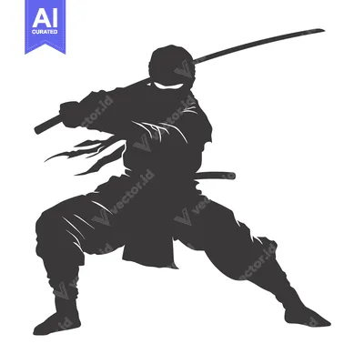 Aset premium populer: Silhouette of a Ninja Holding a Sword in a Fighting Stance