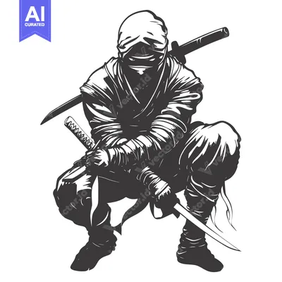 A Silhouetted Ninja Holding Two Swords In A Crouching Position