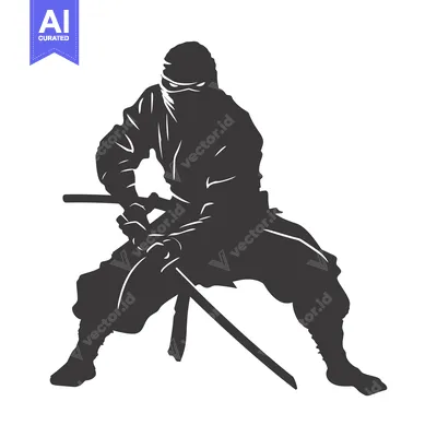 Aset desain premium: A Silhouette of a Ninja Holding a Sword in a Fighting Stance
