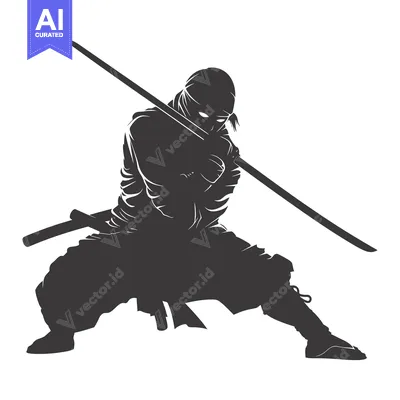 Aset desain premium: Silhouette of a Ninja Holding a Katana Sword