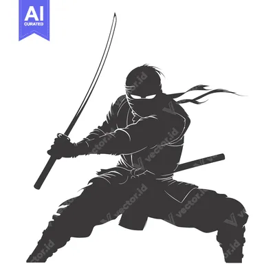 Aset premium populer: Silhouette of a Ninja Holding a Sword and Striking a Pose