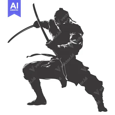 Aset desain premium: A Silhouetted Ninja Striking With A Sword