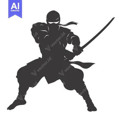 Aset desain premium: Silhouette of a Ninja Holding a Katana Sword