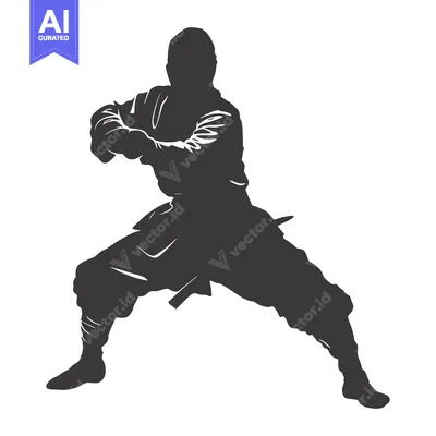 Aset desain premium: Silhouette of a Ninja in a Fighting Stance