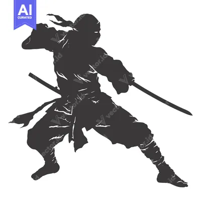 Premium design asset: Silhouette of a Ninja in Action with a Sword