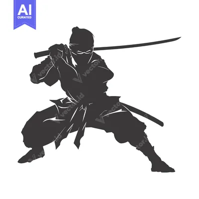 Aset desain premium: Silhouette of a Ninja Holding a Sword
