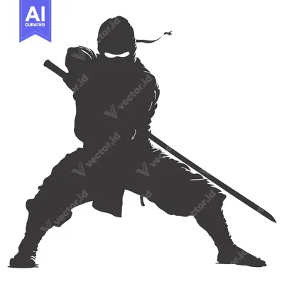 Silhouette of a Ninja Holding a Katana Sword