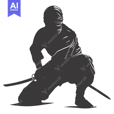 Silhouette of a Ninja Holding a Katana Sword