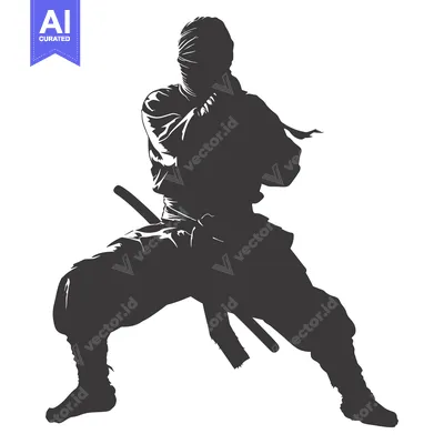 Aset desain premium: A Silhouette of a Ninja in a Fighting Stance