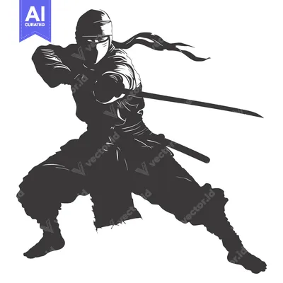 Silhouetted Ninja Holding a Katana in a Fighting Stance