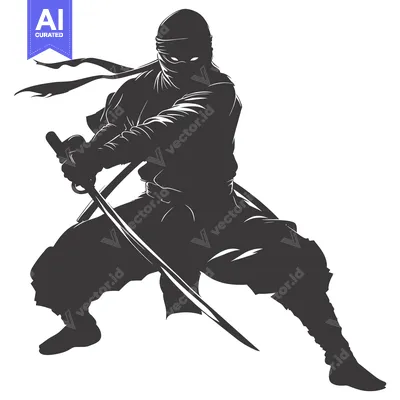 Aset desain premium: A Silhouetted Ninja Holding a Katana