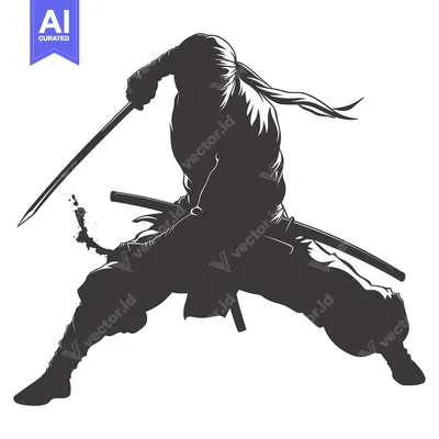 A Silhouette of a Ninja in a Striking Pose with a Sword