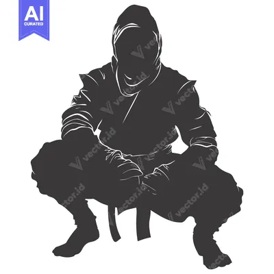 Silhouette of a Crouching Figure Wearing a Hooded Garment
