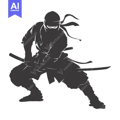 Aset desain premium: A Silhouetted Ninja Warrior Holding a Katana Sword