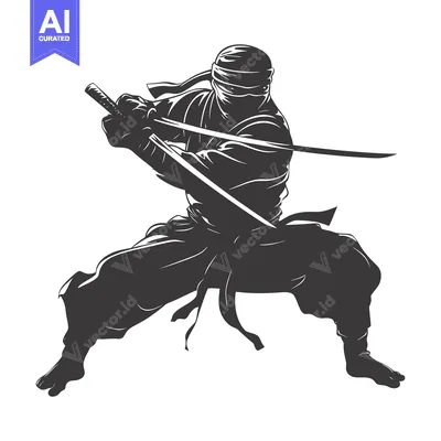 Silhouette of a Ninja Holding Two Swords