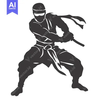 A Silhouetted Ninja Figure Holding a Sword in a Fighting Stance