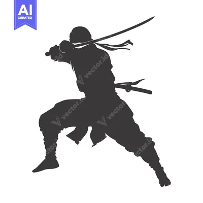 Aset desain premium: Silhouette of a Ninja in a Fighting Pose with a Sword